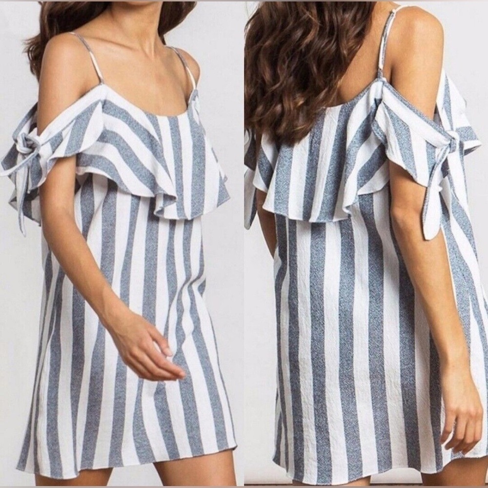 MISA Los Angeles Striped Off-Shoulder Ruffle Mini Dress Size L